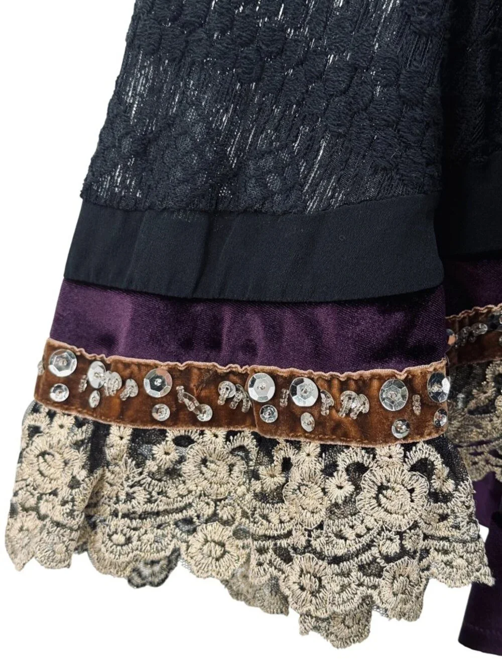 RARE Free People Black Lace Tie Dyed Velvet Sequin Bell Sleeve Tunic Mini Dress